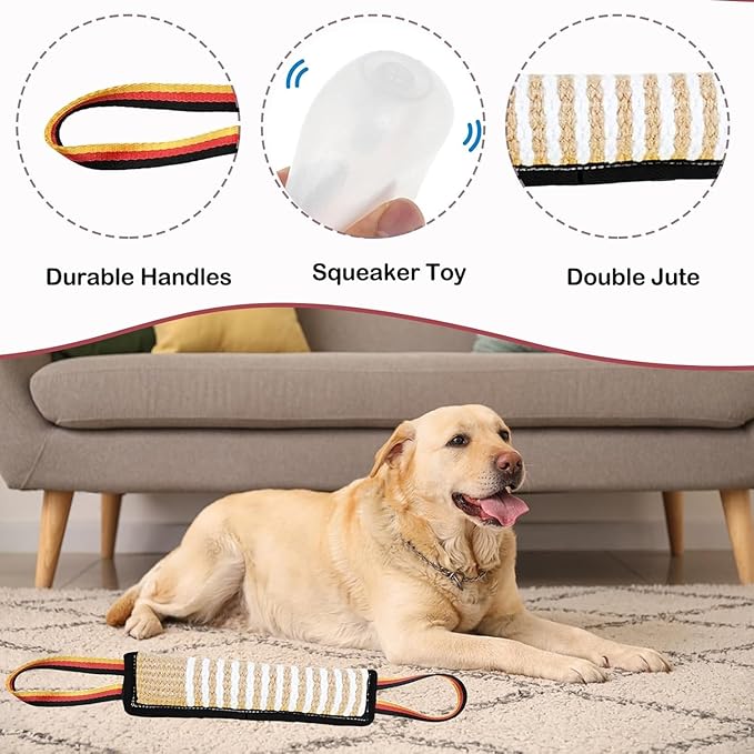 ASOCEA Dog Tug Toy, Bite Jute Pillow Pull Toy Tough Squeaky Dog Toys - Image 3