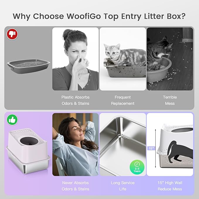 WoofiGo XL Stainless Steel Cat Litter Box Top Entry Extra Large Metal Litter Box - Image 2