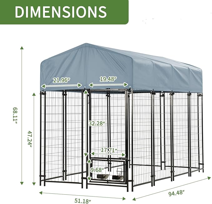 Dog Kennel Outside with Roof, Heavty Duty Welded Dog Crate Playpen with - Image 2