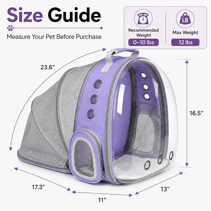 Expandable Cat Backpack Carrier, Breathable Clear Bubble Window Pet Carrier - Image 2