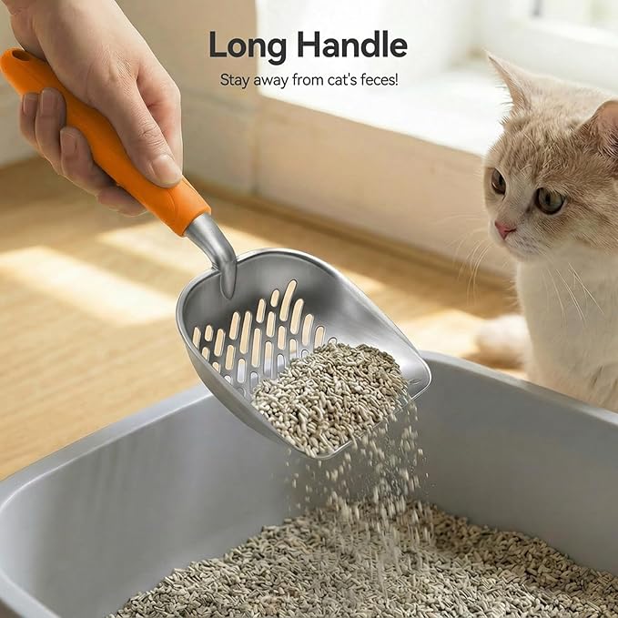 Cat Litter Scoop, Large Long Handle Kitty Metal Scooper, Heavy Duty Aluminum - Image 3