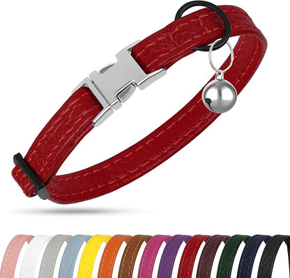 Leather Cat Collar with Buckle and Removable Bell - Image 8