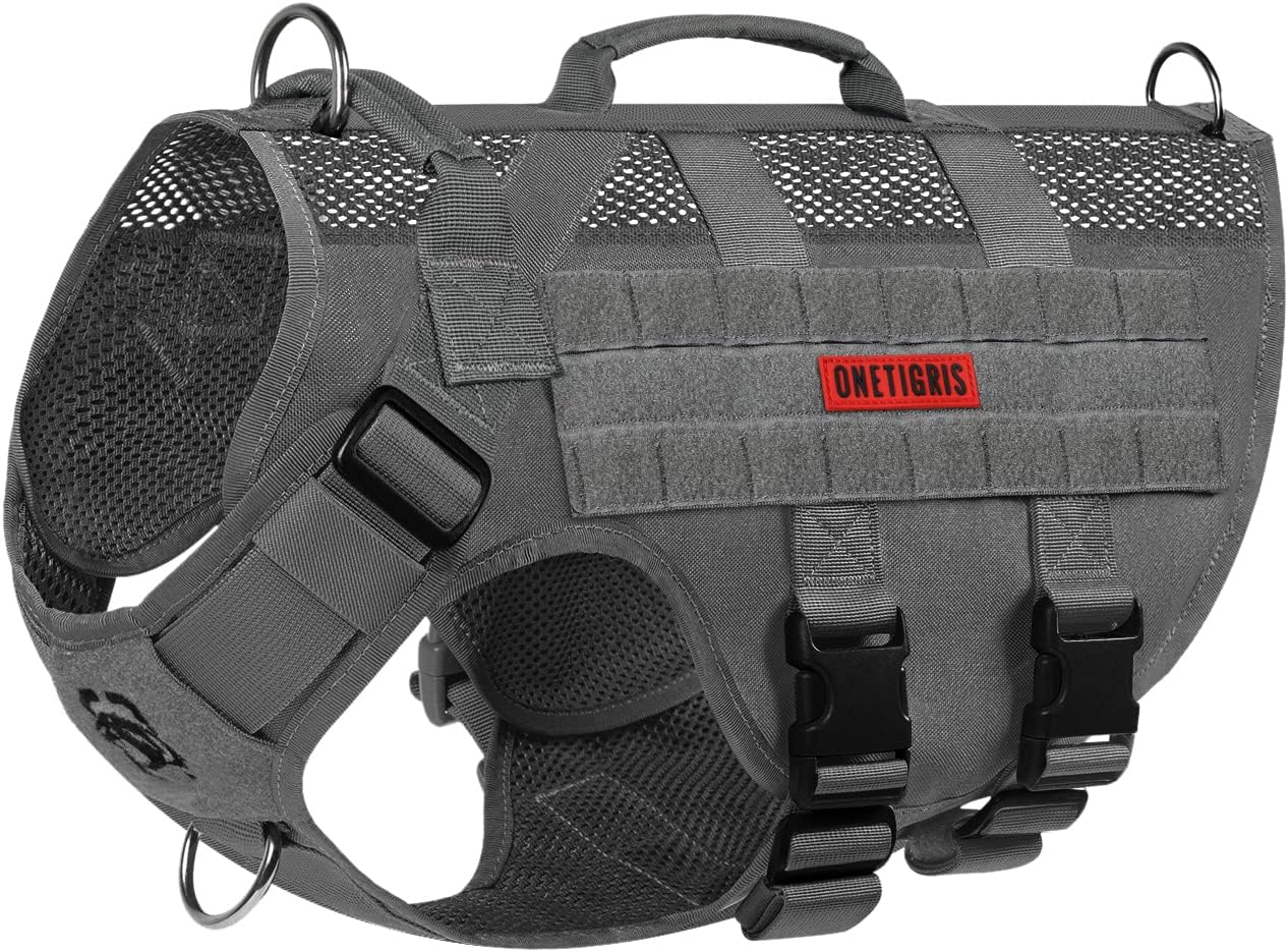 OneTigris No Pull Tactical Dog Harness for Large Dogs, Mesh Design Dog Vest Harness Breathable Military Dog Molle Vests with Handles, Service Dogs Vest Harness for Walking Hiking Training