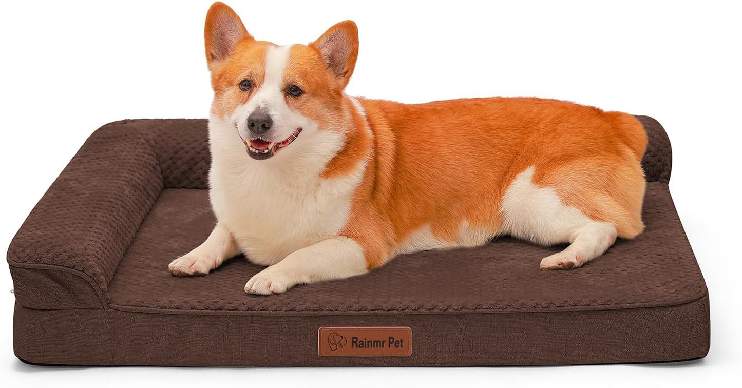 Orthopedic Dog Bed, 3 Inch Memory Foam Dog Beds for Large Dogs, Washable Removable Cover, Nonskid Bottom, Waterproof Pet Couch for Indoor, Outdoor or Car Use, 41x27 Inches XL Brown Grey