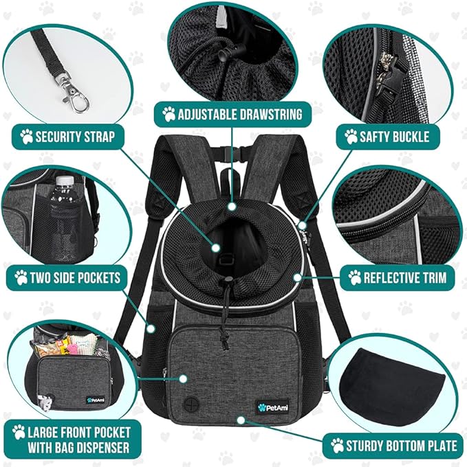 PetAmi Adjustable Dog & Cat Chest Carrier Backpack, Ventilated - Image 4