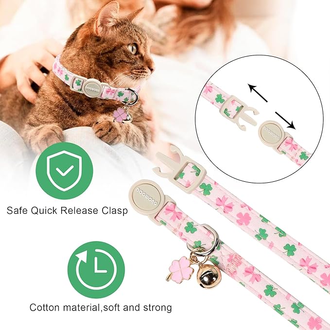 DOGWONG 2 Pack St Patricks Day Cat Collar Breakaway, Safety Adjustable Green - Image 3