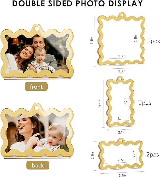 UNIQOOO 6Pcs Gold Wave Christmas Acrylic Picture Frame Ornaments, 3 Sizes - Image 4