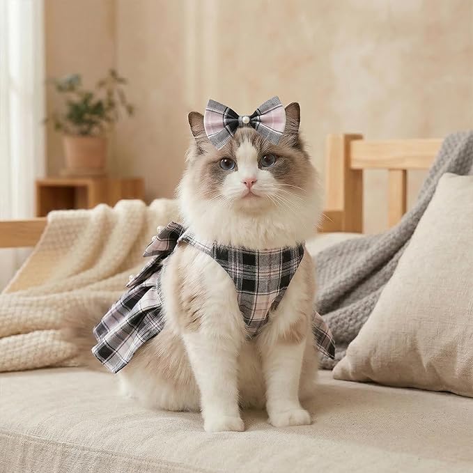 Cute Plaid Dog Dress Clothes for Small Dogs Cats Girl Black and Pink Plaid Dog - Image 3