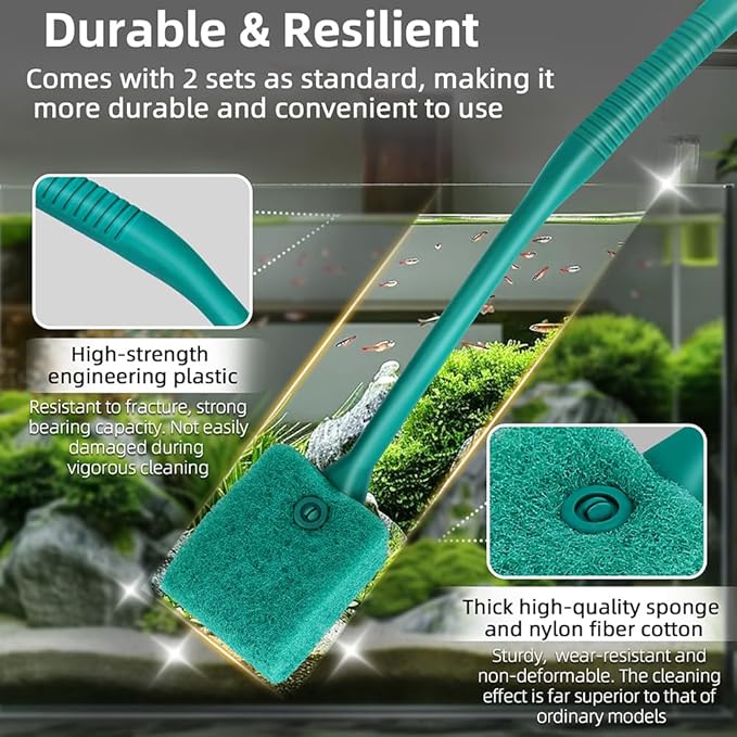 DaToo 2 PCS Fish Tank Cleaning Tools Double Sided Sponge Brush Cleaner Long - Image 4
