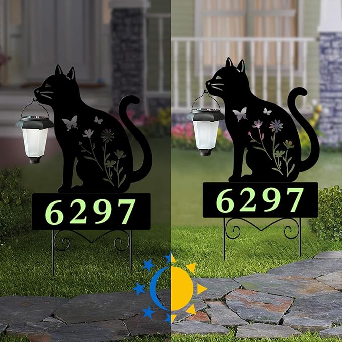 Solar Cat Garden Stakes Cat Holding Solar Lantern Decor Stakes Animal Yard - Image 3