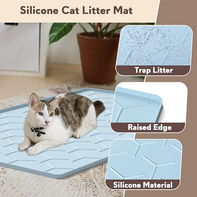 Garoopion Silicone Cat Litter Trapping Mat, Large Waterproof 34" X 22" Cat - Image 3