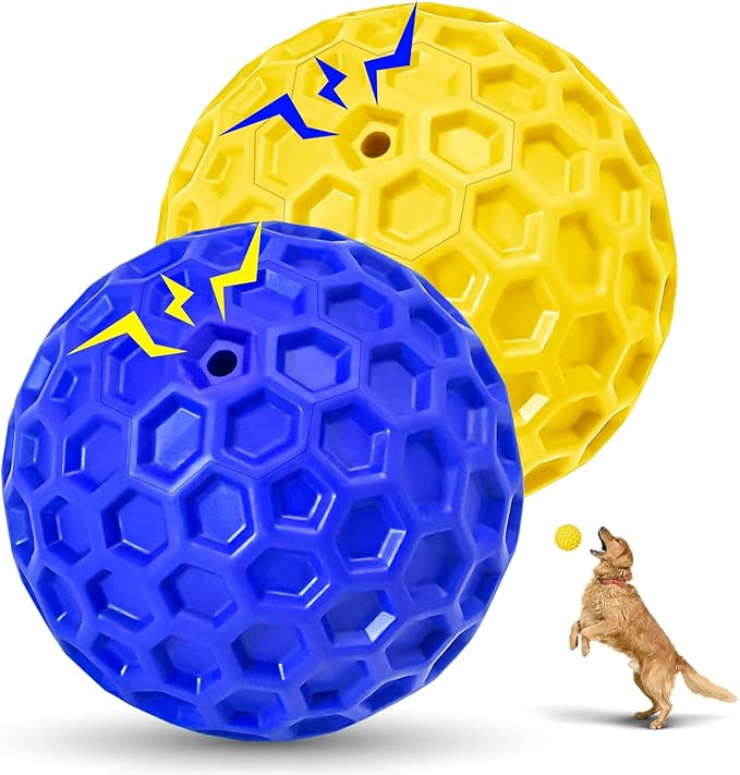 2 Pack Indestructible Squeaky Dog Balls by CHEODIN