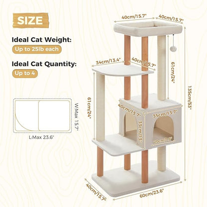 PAWZ Road Large Cat Tree, 53 Inches Modern Wooden Cat Tower - Image 2