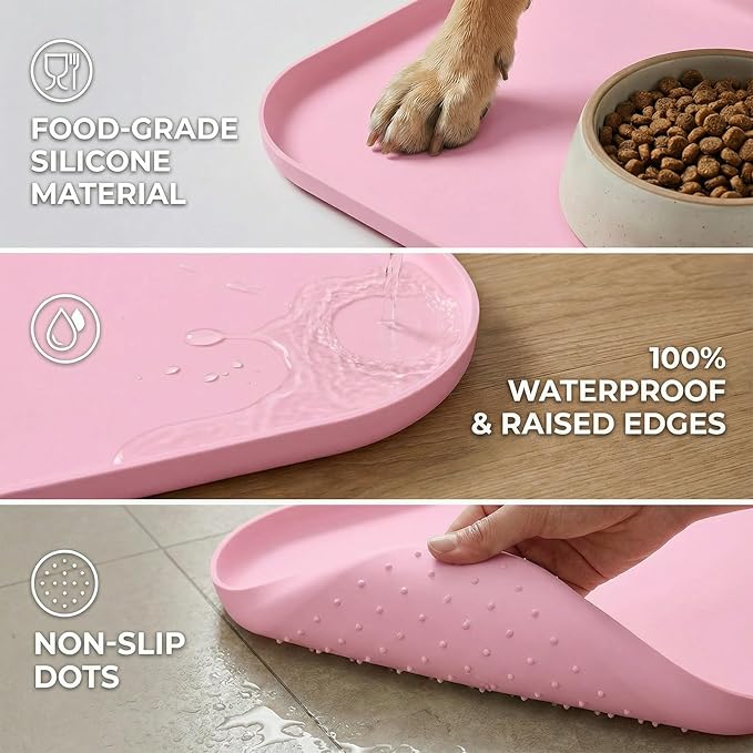 BLESWIN Waterproof Silicone Pet Feeding Mat Pink - Image 4