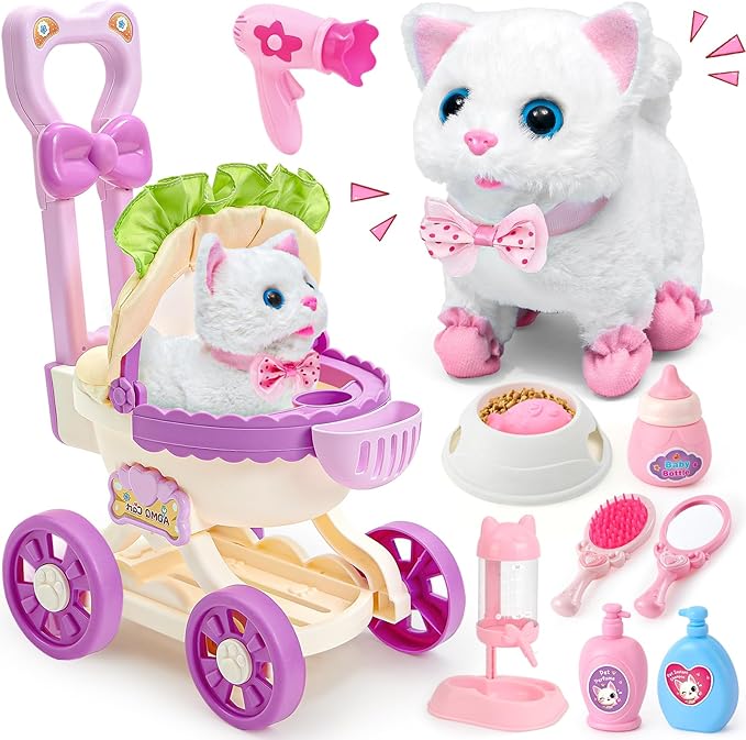 G.C Cat Toys for Kids Girls, Electronic Interactive Stuffed Cat Walk Meow and by GC