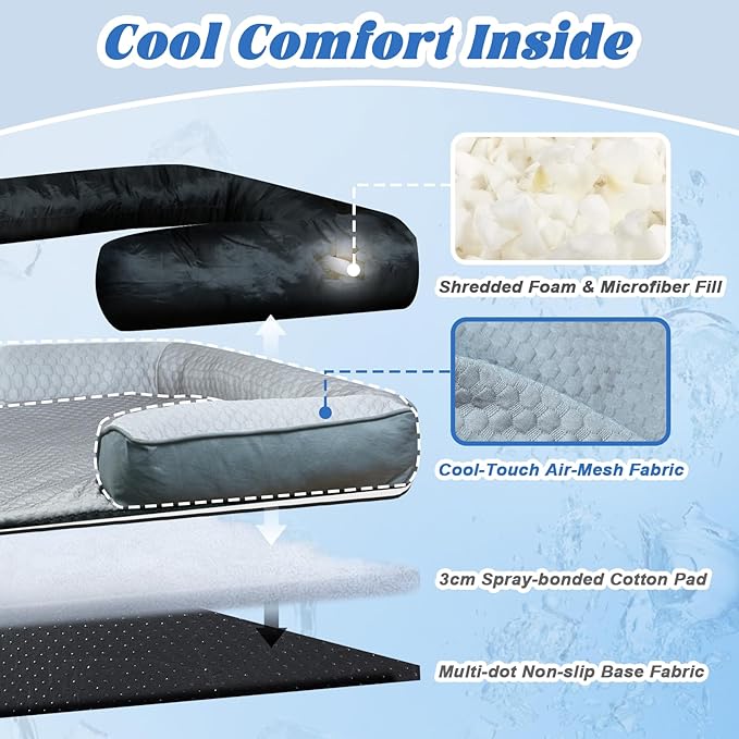 GGIB Cooling Dog Bed Mat with Bolster Pillow Washable Dog Couch Cover - Image 3