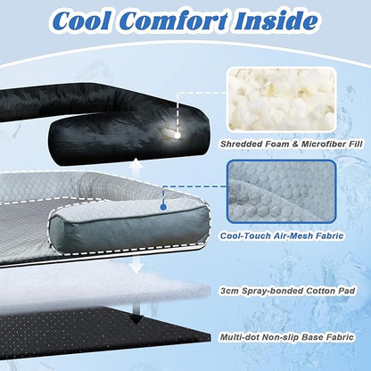 GGIB Cooling Dog Bed Mat with Bolster Pillow Washable Dog Couch Cover - Image 3