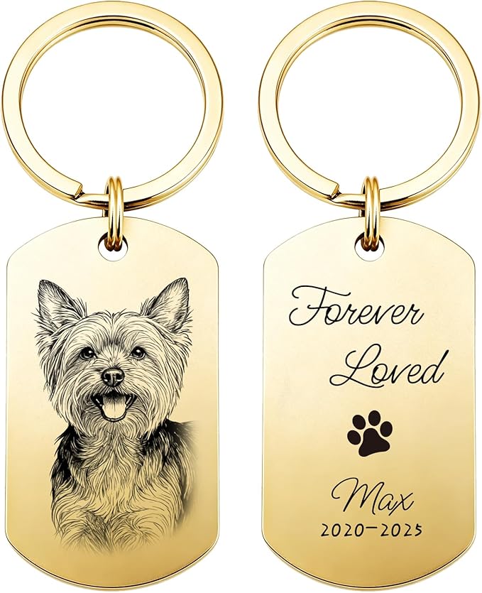 Custom Dog or Cat Portrait Keychain, Personalized Photo Engraved Keychains by CDBUY