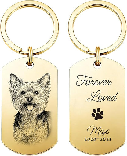 Custom Dog or Cat Portrait Keychain, Personalized Photo Engraved Keychains by CDBUY