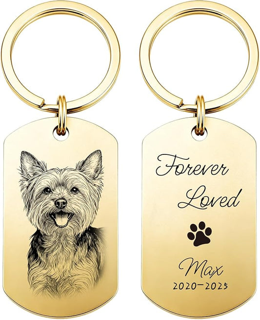 Custom Dog or Cat Portrait Keychain, Personalized Photo Engraved Keychains by CDBUY