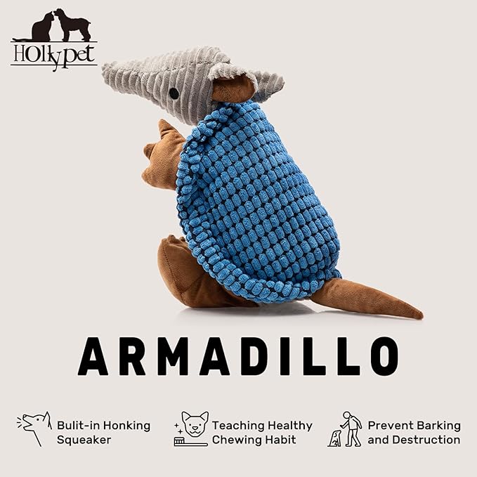 Hollypet Plush Dog Squeaky Toy Stuffed Armadillo Animal Pet Puppy Chew Toys - Image 4