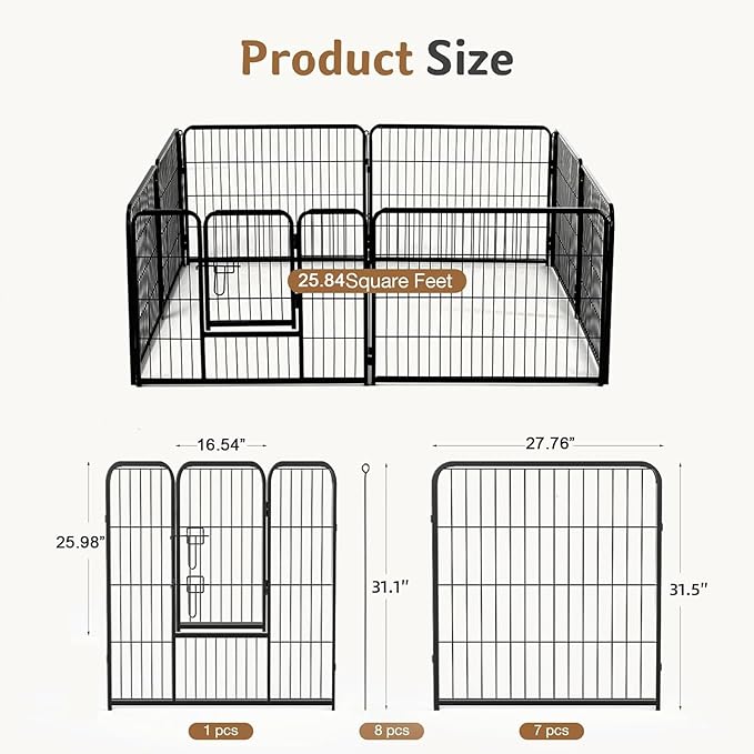 DUMOS Dog Playpen Indoor, Metal 32 Inch 8 Panels Foldable Pet Fence - Image 5