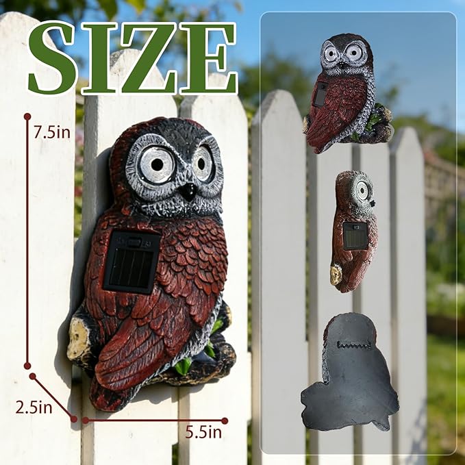 Sheaifun Owl Garden Statue Owl Solar Lights Outdoor Garden Resin Yard Outdoor - Image 6