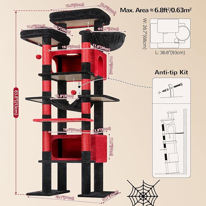 Globlazer XXL Giant Gothic Cat Tree, 83 Inch Heavy Duty Tall Goth Cat Tower - Image 6
