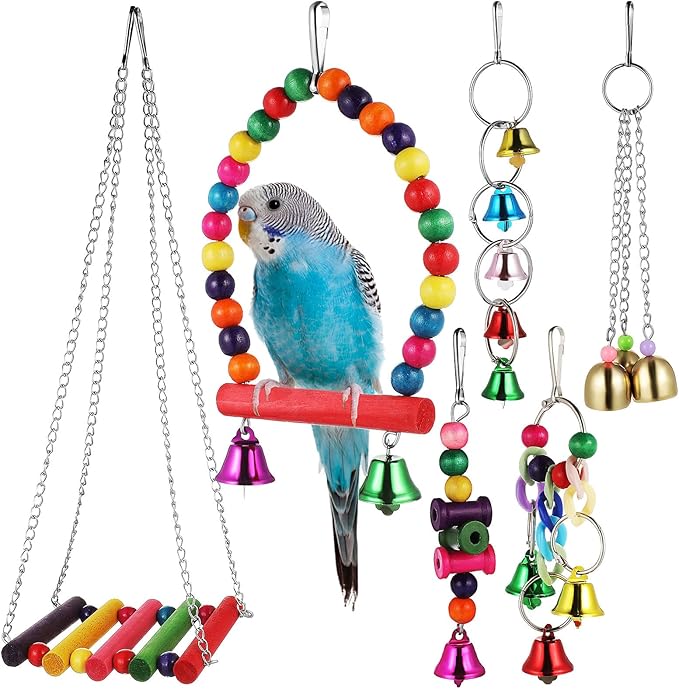 LALAFINA Bird Swing Parrot Perch Stand Wind Chimes 6pcs Set Hanging Bird Cage by LALAFINA