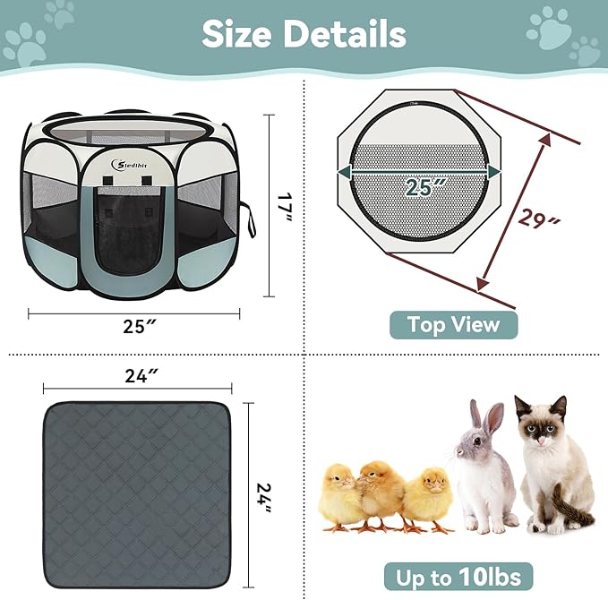 Siedihit Dog Playpen with 2 Washable Pee Pad, Puppy Pet Cat Playpen Small - Image 7