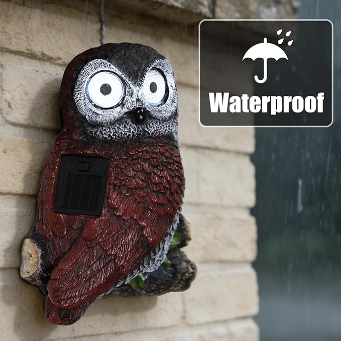 Sheaifun Owl Garden Statue Owl Solar Lights Outdoor Garden Resin Yard Outdoor - Image 5