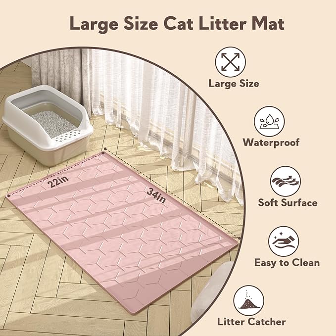 Garoopion Silicone Cat Litter Trapping Mat, Large Waterproof 34" X 22" Cat - Image 4