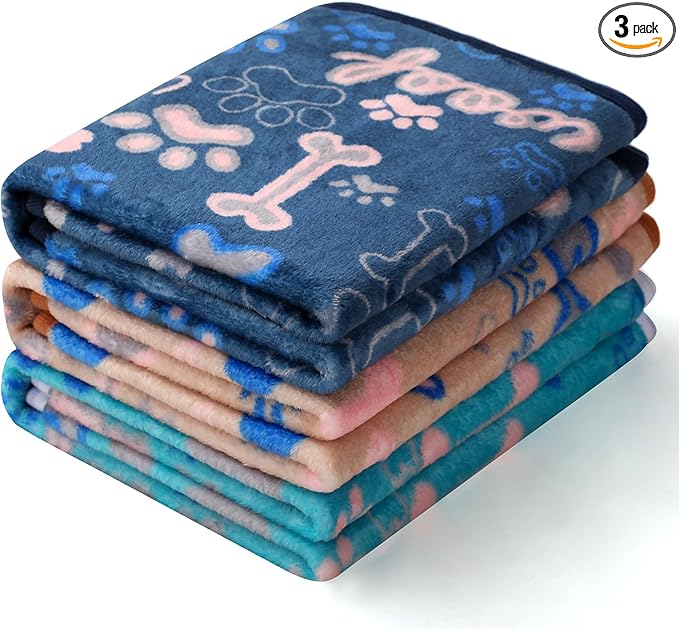 Luciphia 1 Pack 3 Blankets Fluffy Premium Fleece Pet Blanket Flannel Paw Bone by luciphia