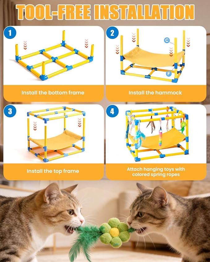 Cat Jungle Gym with Hanging Interactive Toys, Indoor Cat Activity Center with - Image 3