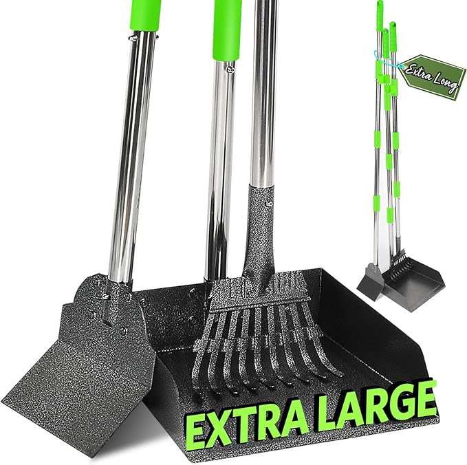 T2Y Extra Long Handle Dog Pooper Scooper 3-Piece Set, Heavy Duty Metal Poop Rake by T2Y