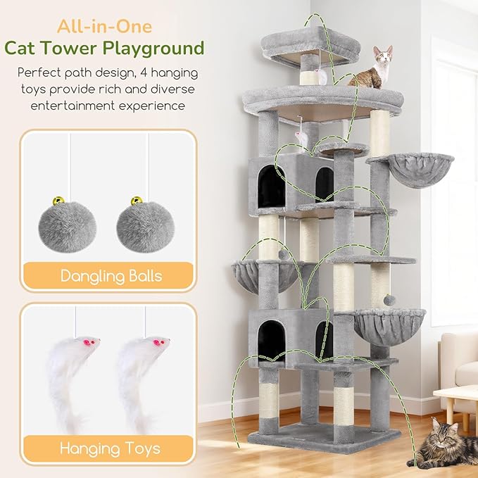 Globlazer Extra Large Cat Tree Tower, 82in Tall Heavy Duty Cat Tree - Image 5
