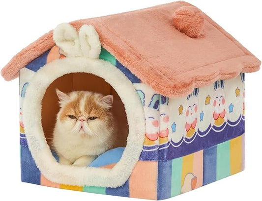 JIUPETY Cute Cat Beds for Indoor Cats, Foldable Cat House by JIUPETY