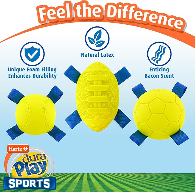 Hartz Dura Play Sports Baseball Dog Toy, Bacon Scented Squeaky Latex Yellow & - Image 4