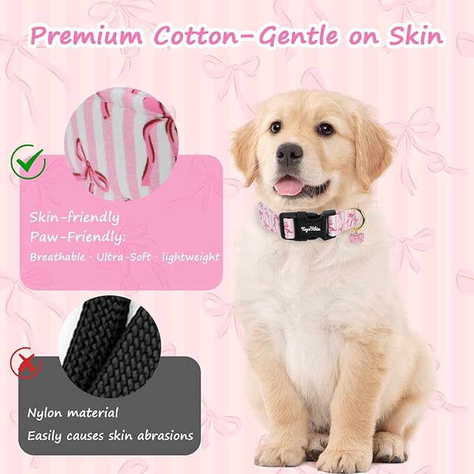 Dog Collar with Bows Patterns, Spring Summer Collection Pink Dog Collar with - Image 3