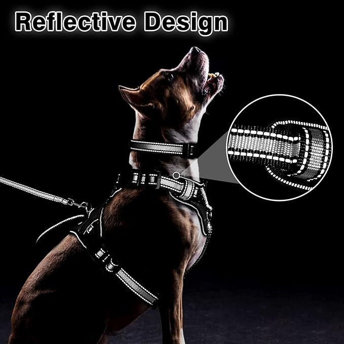 WINSEE Pet Harness Collar and Leash Set, All-in-one Reflective Dog Harness No - Image 5
