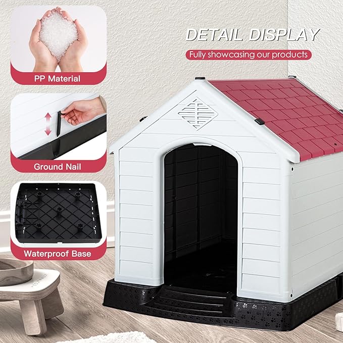 FDW Dog House Indoor Outdoor Durable Ventilate Waterproof Pet Plastic Dog House - Image 3