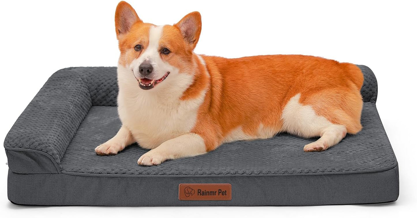 Orthopedic Dog Bed, 3 Inch Memory Foam Dog Beds for Large Dogs, Washable Removable Cover, Nonskid Bottom, Waterproof Pet Couch for Indoor, Outdoor or Car Use, 36x27 Inches L Dark Grey