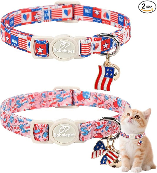 2 Pack 4th of July Cat Collars by Babolepet
