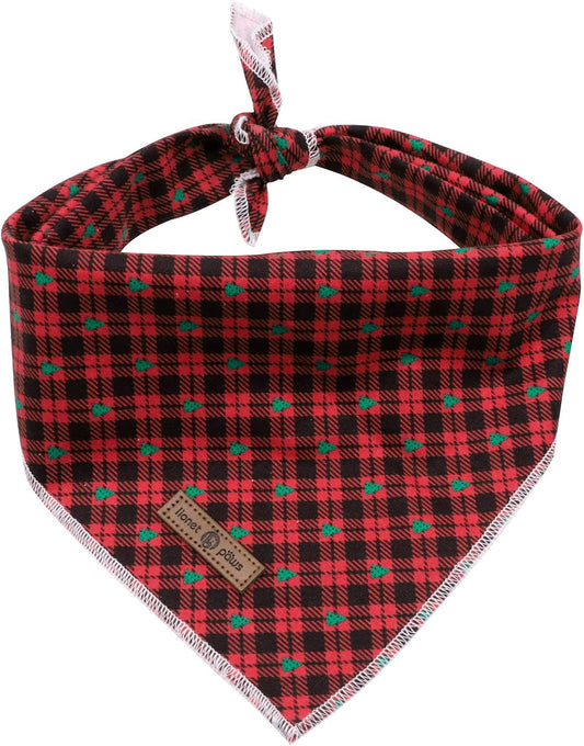 Lionet Paws Christmas Dog Bandana 1PC Pet Red Tree Dog Bandana Washable Reversible Cotton Boy Bibs Scarf, Adjustable Square Dogs Kerchief for Small to Large Dog