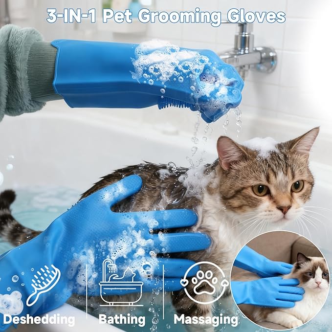 3PCS Dog Bath Supplies, Dog Bath Brush | Dog Washing Gloves | Dog Towel 40'' X - Image 2