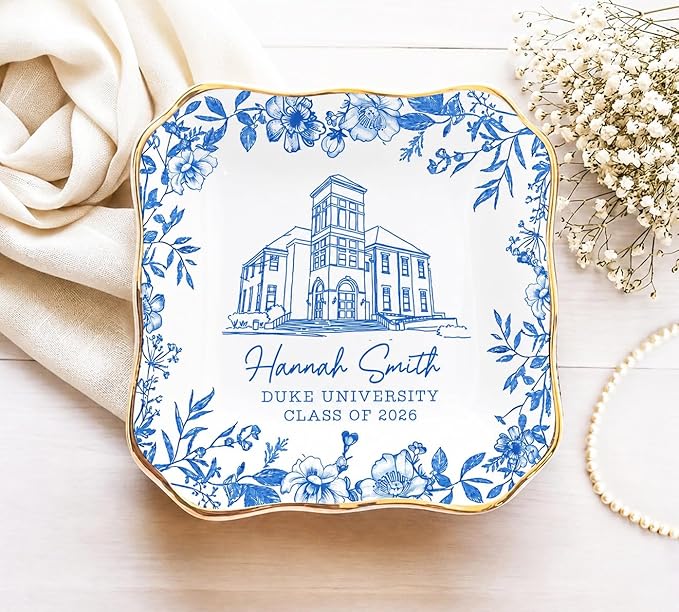 LOVELYPOD Custom Toile University Campus Trinket Tray, Personalized College by LOVELYPOD