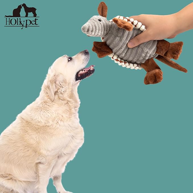 Hollypet Plush Dog Squeaky Toy Stuffed Armadillo Animal Pet Puppy Chew Toys - Image 5