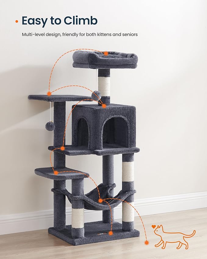 SONGMICS HOME Cat Tree for Indoor Cats, Hammock and Condo, Dark Gray - Image 3