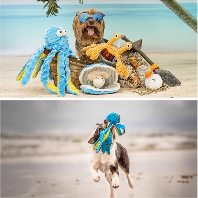 Nocciola Octopu Crinkle Squeaky Dog Toys - Image 2