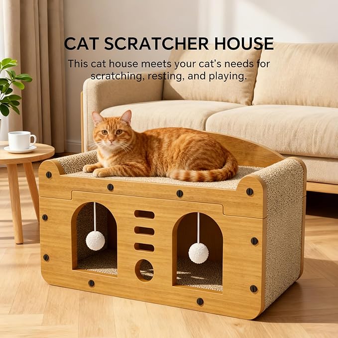 Cat Scratcher House, 2-in-1 Cardboard Cat House - Image 2